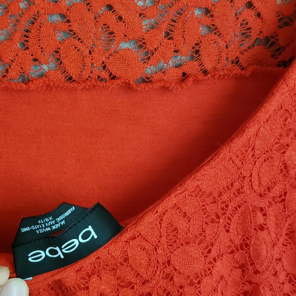 BEBE bright red lace fitted top - Picture 6 of 8